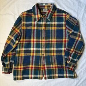 Vintage Koret City Blues Petites Plaid Cardigan, Blue Red Yellow, 1970s, Est. L